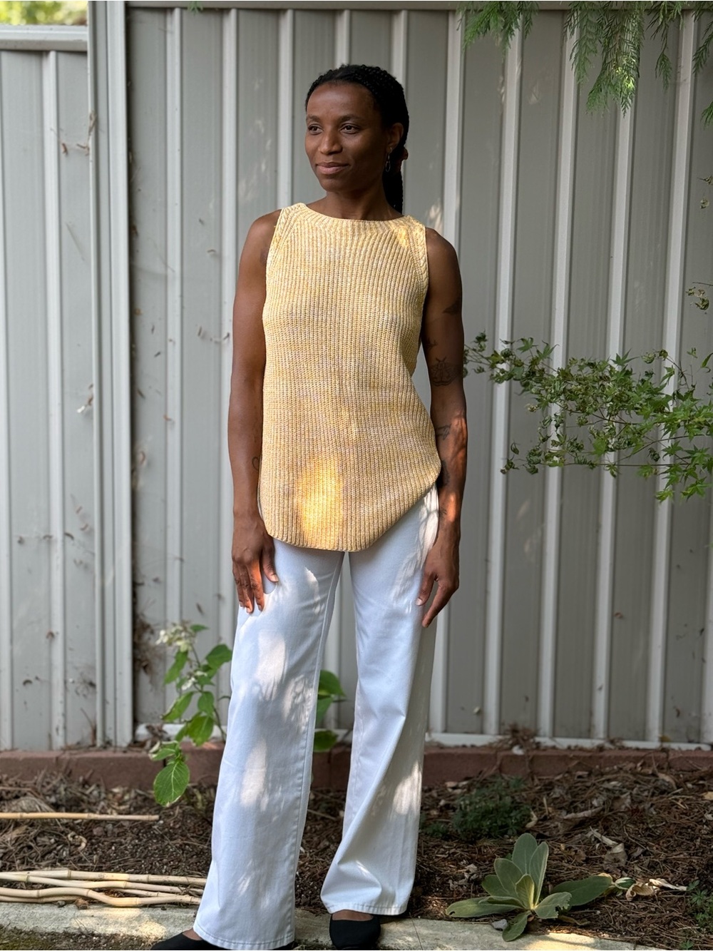 LOFT Outlet Petite Yellow Marled Cotton Knit Tank Top Size MP